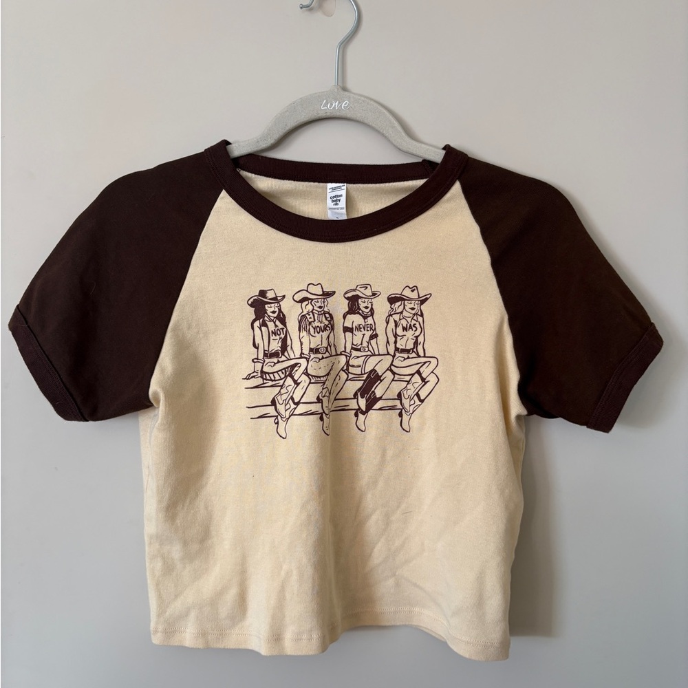 Los Angeles Apparel Crop Tee - Cream and Brown